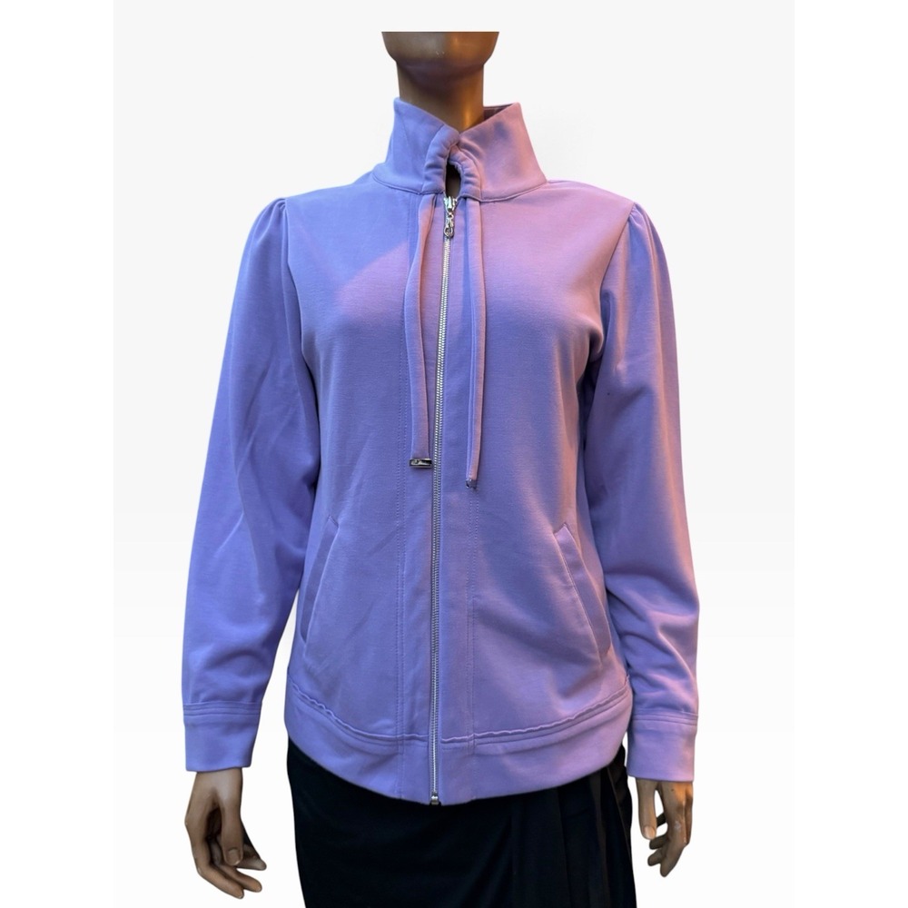 Marbella Lavender Purple Funnel Neck Full Zip Jacket Large Puff Sleeve Stretch